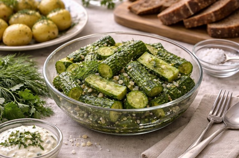Малосольные огурцы в пакете с чесноком и укропом