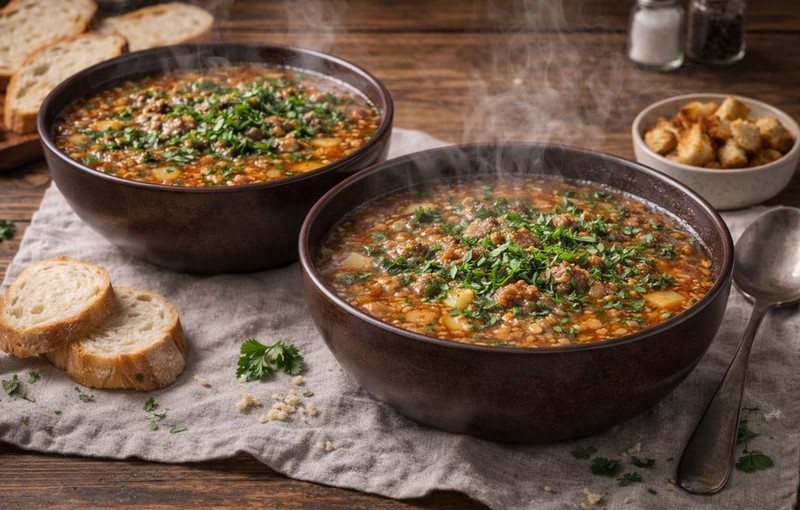 Классический харчо из свинины с рисом и картошкой