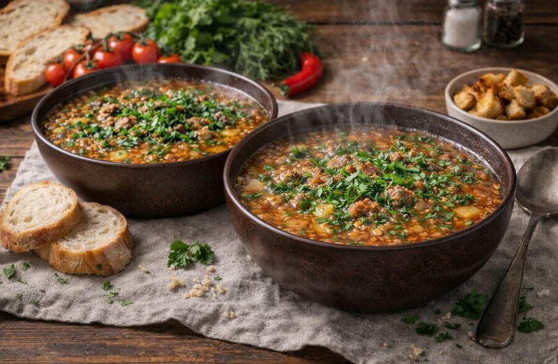 Классический харчо из свинины с рисом и картошкой