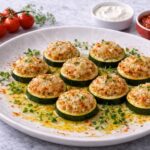 Кабачки кружочками с фаршем и сыром, запеченные в духовке