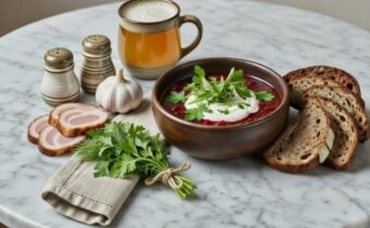 Борщ с курицей, свежей капустой и свеклой